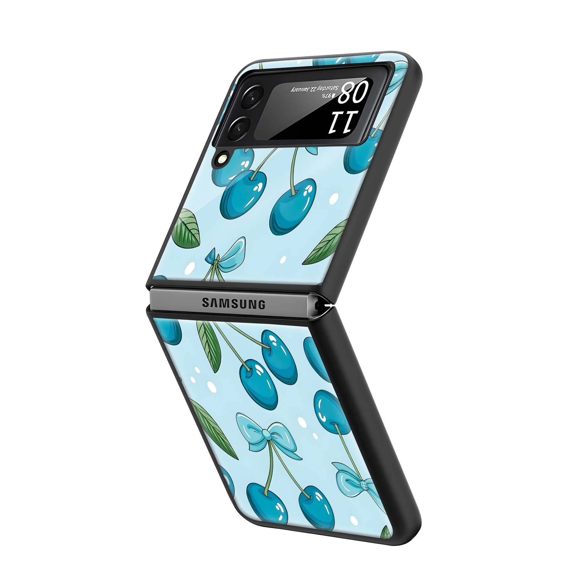 Blue Cherry Samsung Z Flip Glass Case
