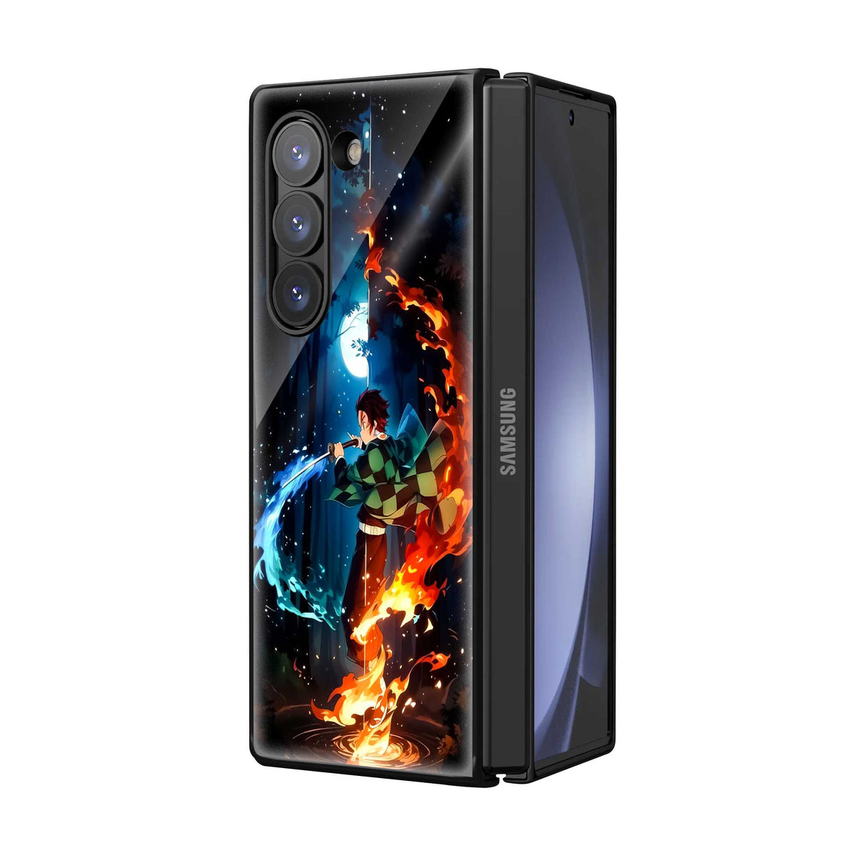 Blue Flame Dragon Samsung Z Fold Glass Case