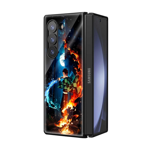 Blue Flame Dragon Samsung Z Fold Glass Case