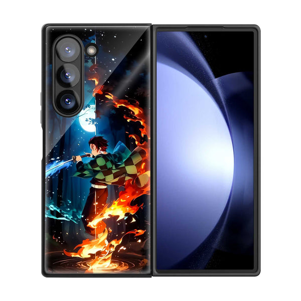 Blue Flame Dragon Samsung Z Fold Glass Case