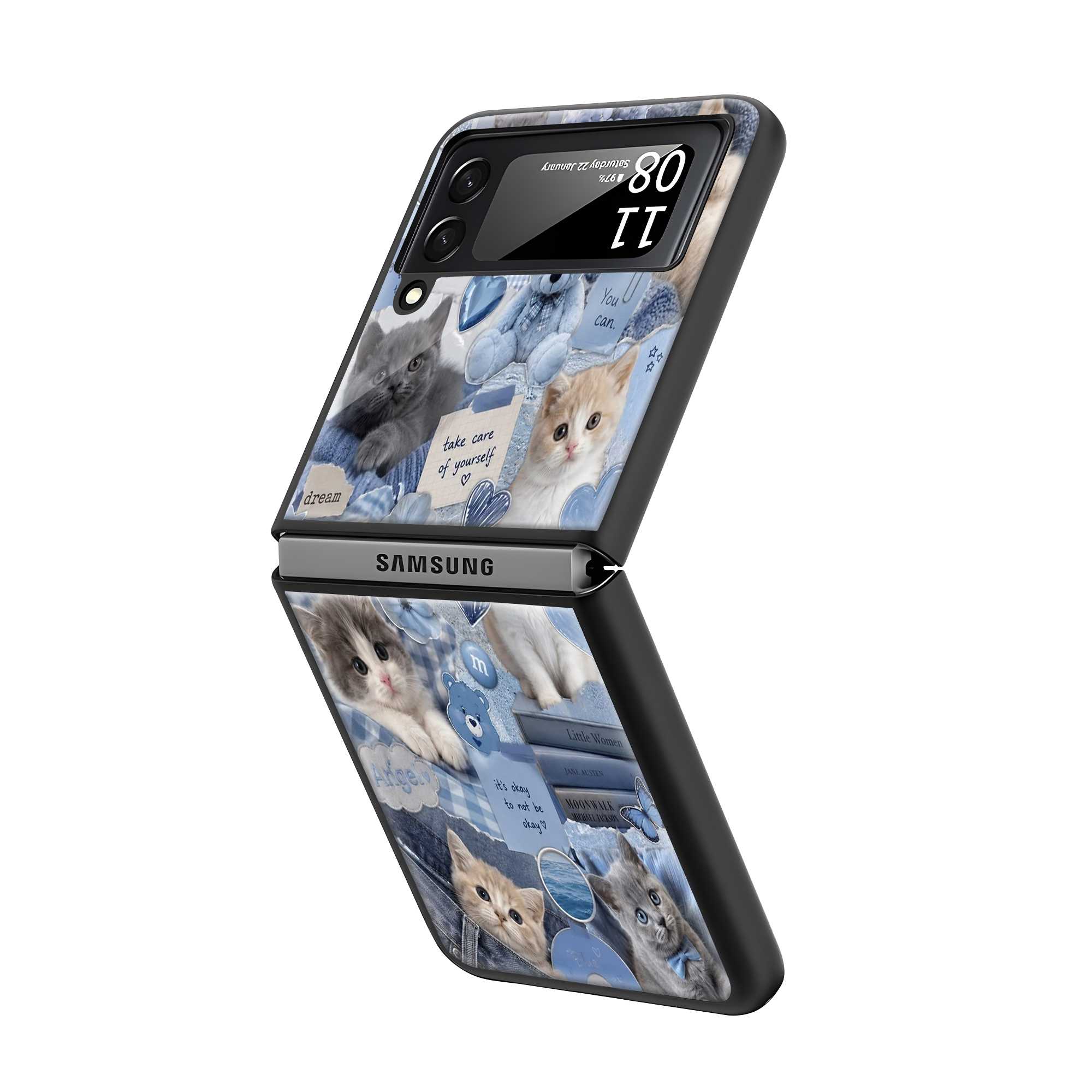 Blue Kitty Dreams Samsung Z Flip Glass Case