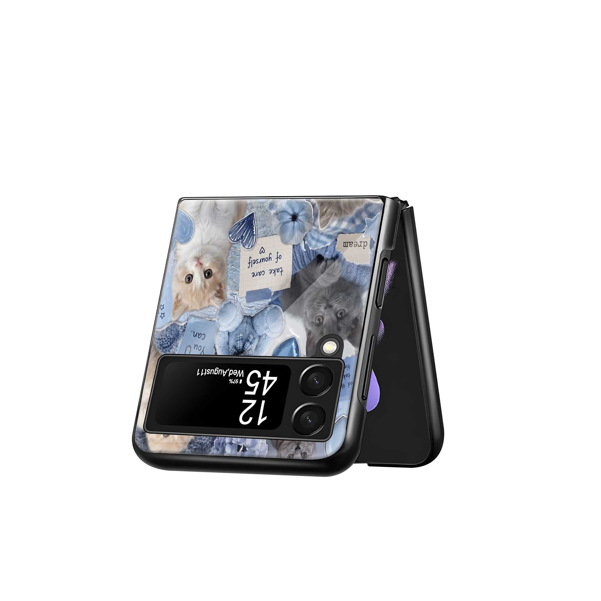 Blue Kitty Dreams Samsung Z Flip Glass Case