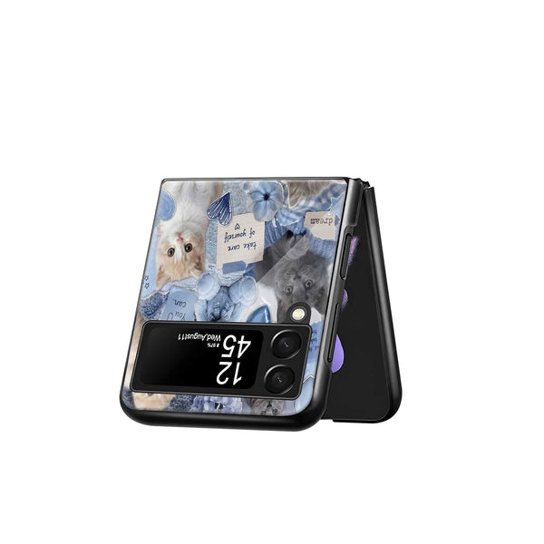 Blue Kitty Dreams Samsung Z Flip Glass Case