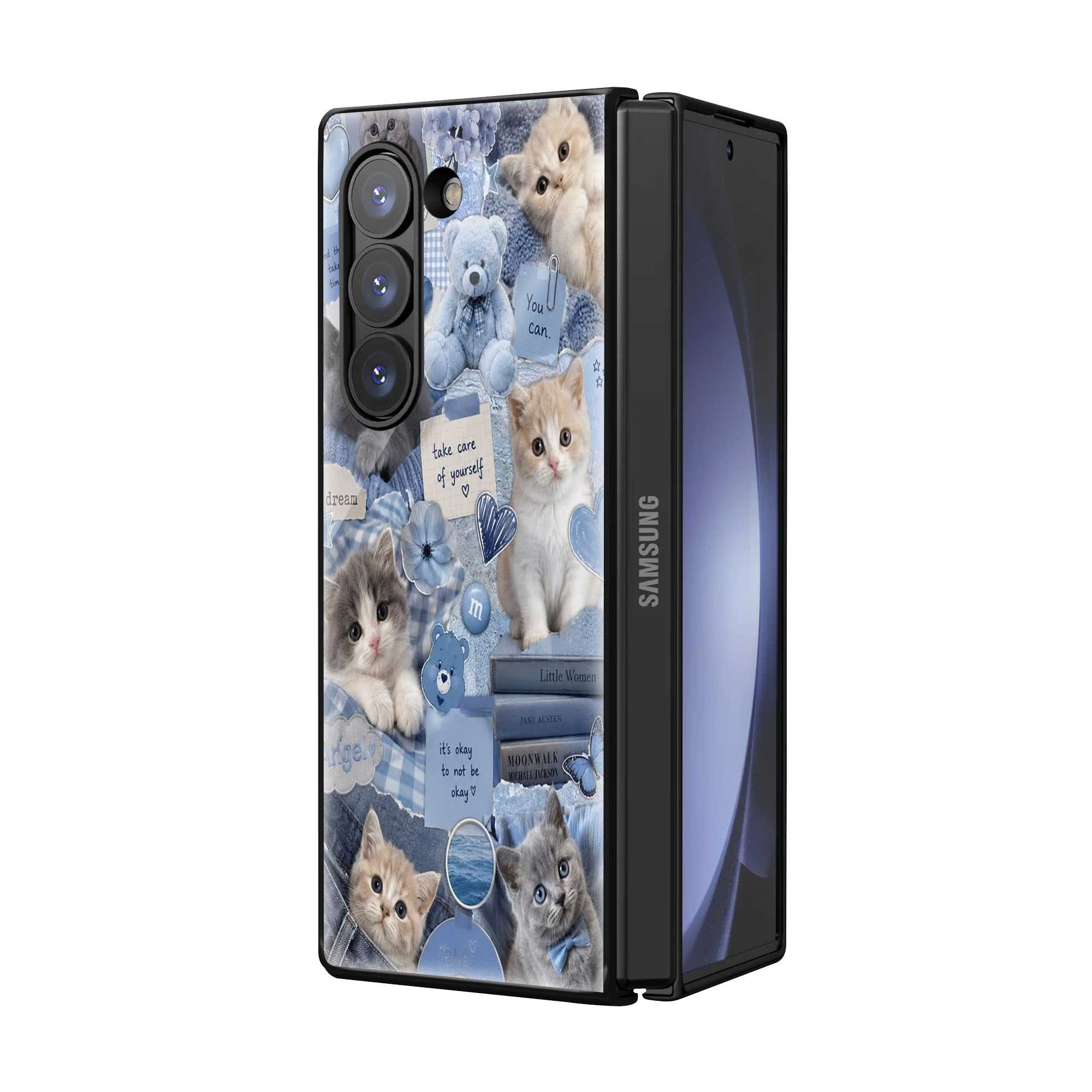 Blue Kitty Dreams Samsung Z Fold Glass Case Secondary image