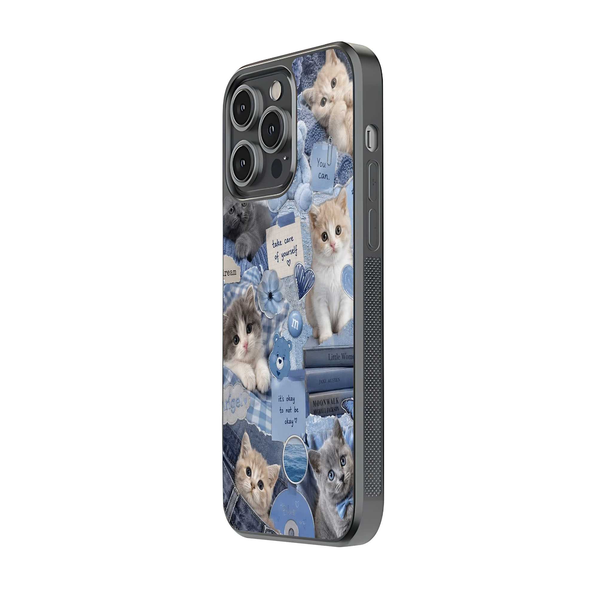 Blue Kitty Dreams Glass Case
