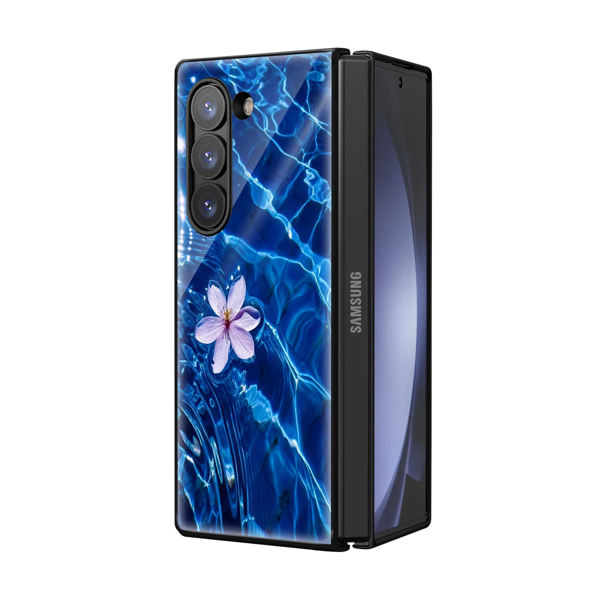 Blue Ocean Bloom Samsung Z Fold Glass Case