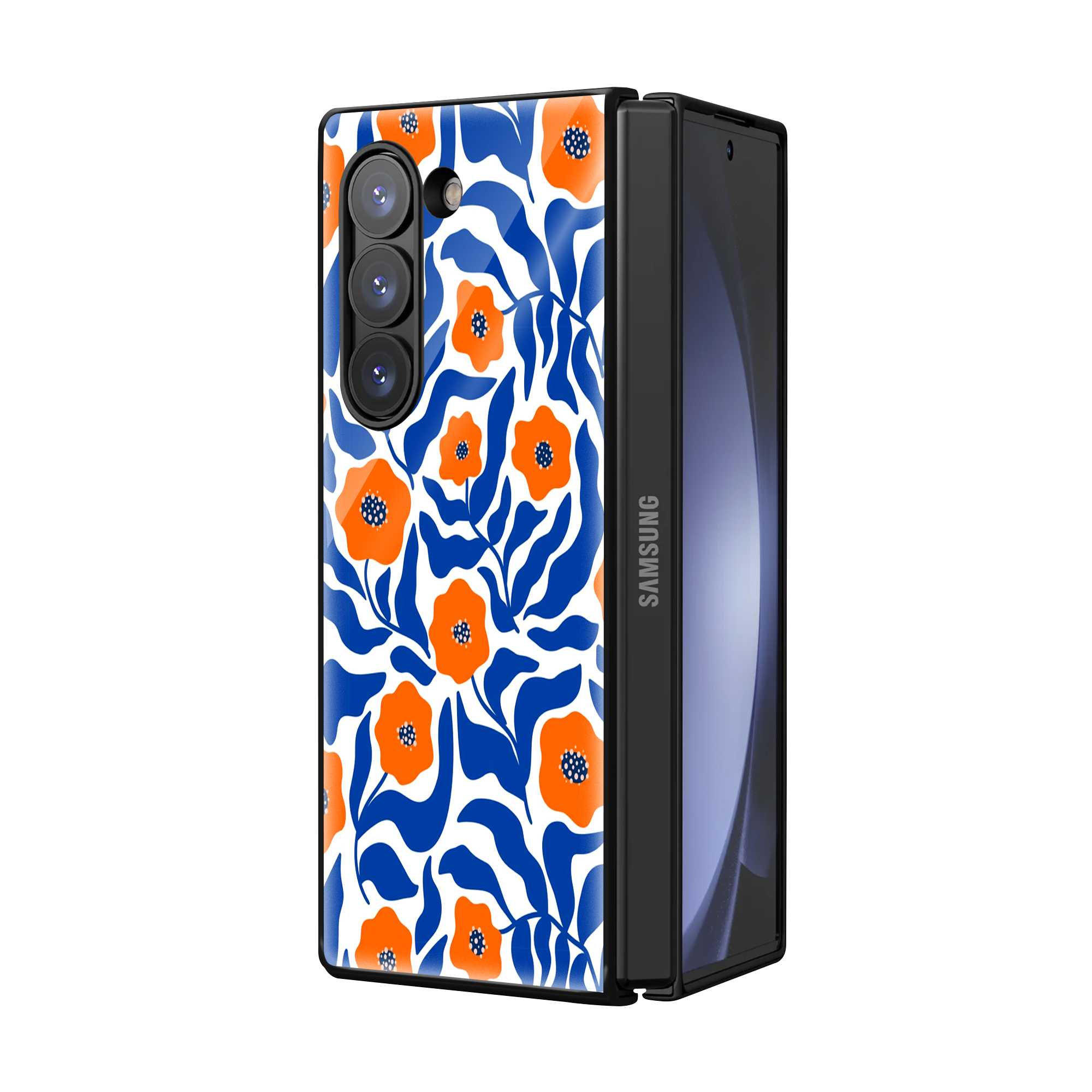 Blue Poppy Samsung Z Fold Glass Case