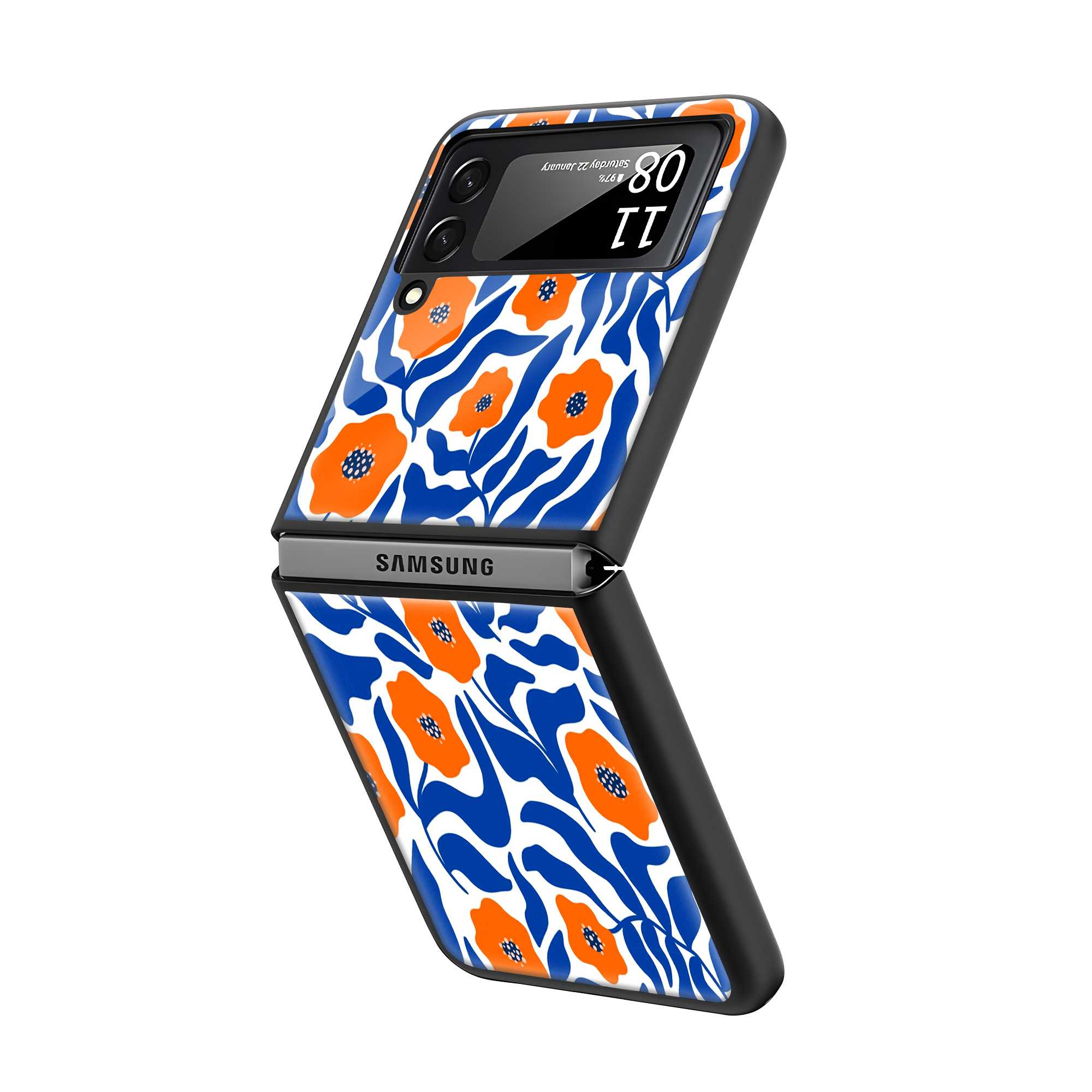 Blue Poppy Samsung Z Flip Glass Case