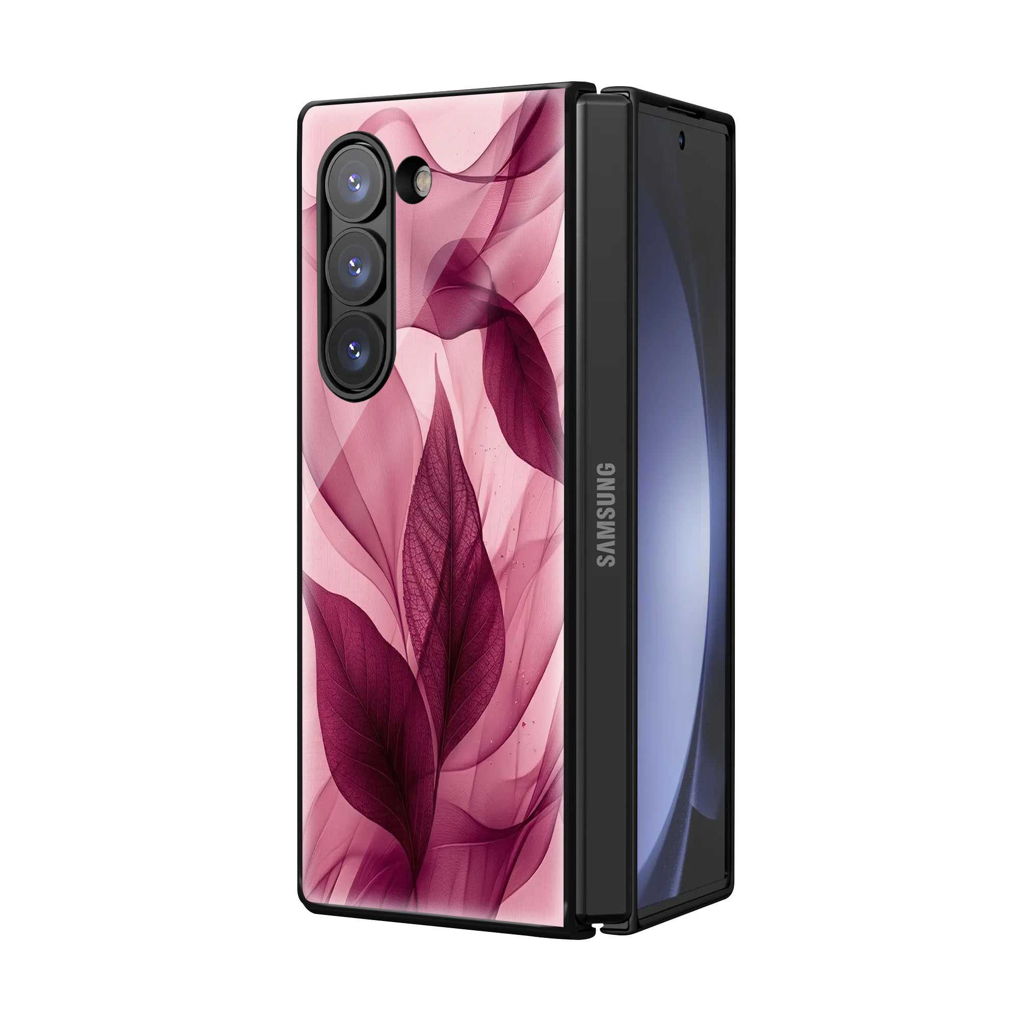 Blush Leaves Samsung Z Fold Glass Case