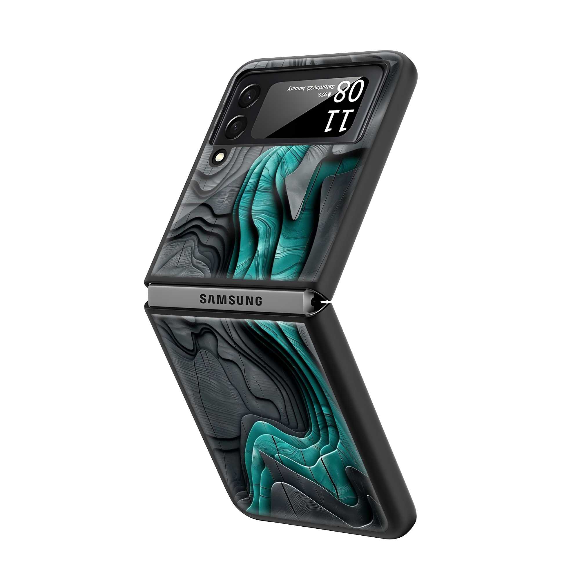 Charcoal Teal Samsung Z Flip Glass Case