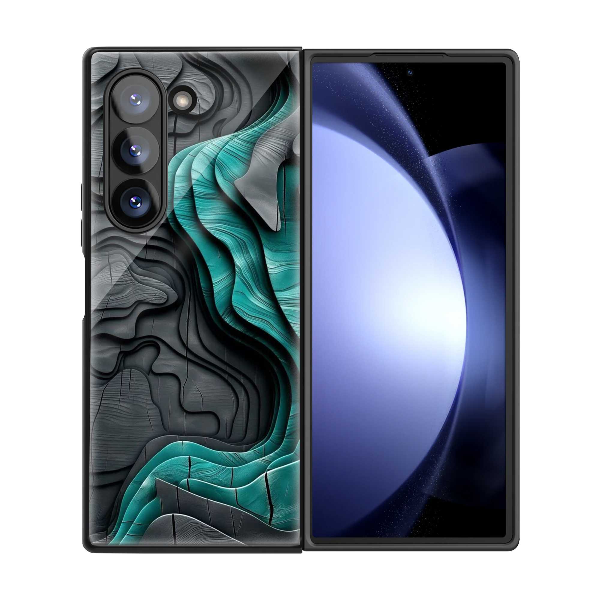 Charcoal Teal Samsung Z Fold Glass Case