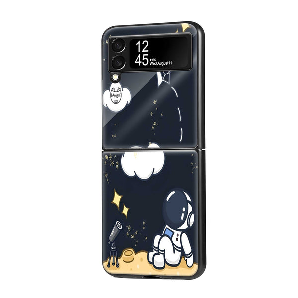 Cute Astronaut Samsung Z Flip Glass Case