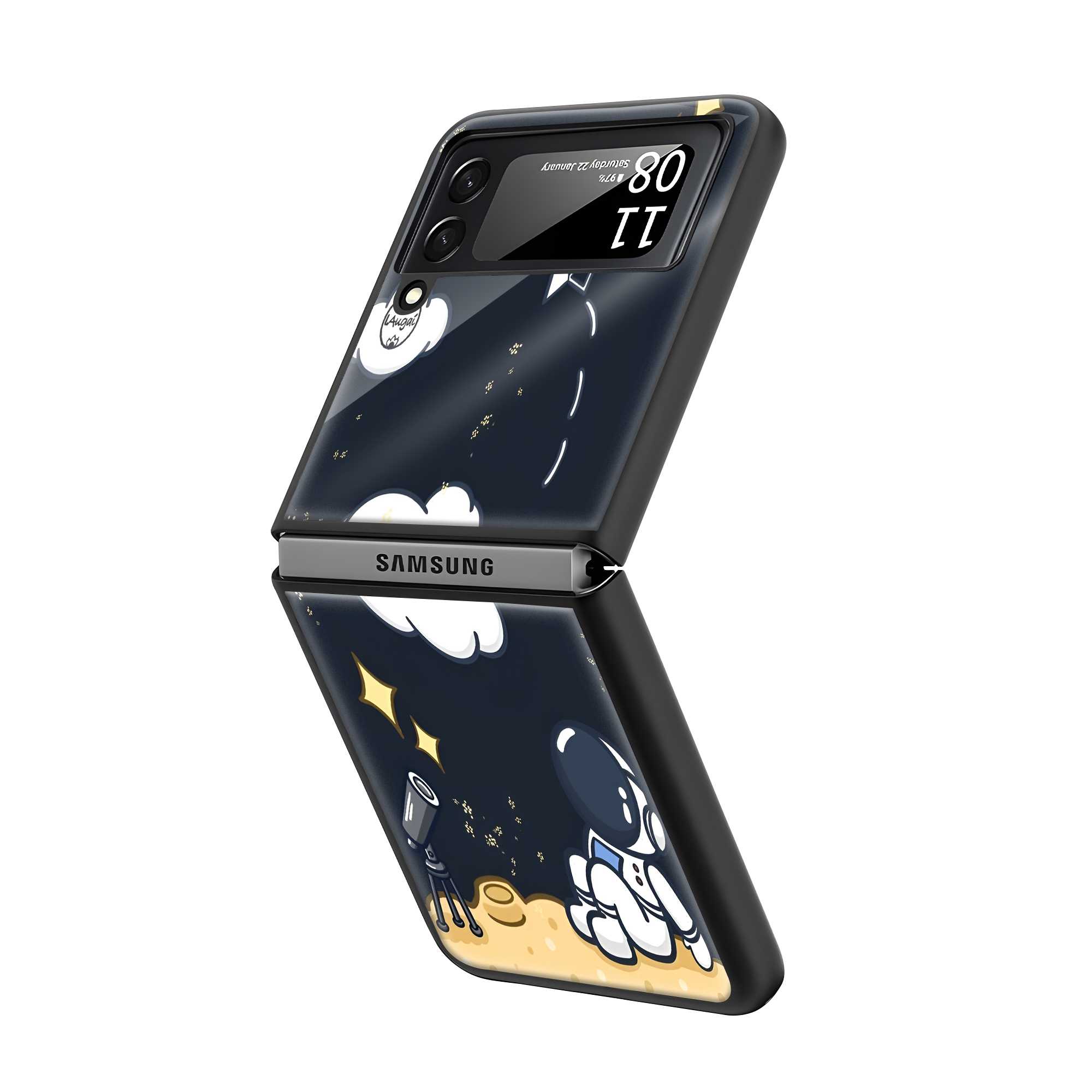 Cute Astronaut Samsung Z Flip Glass Case