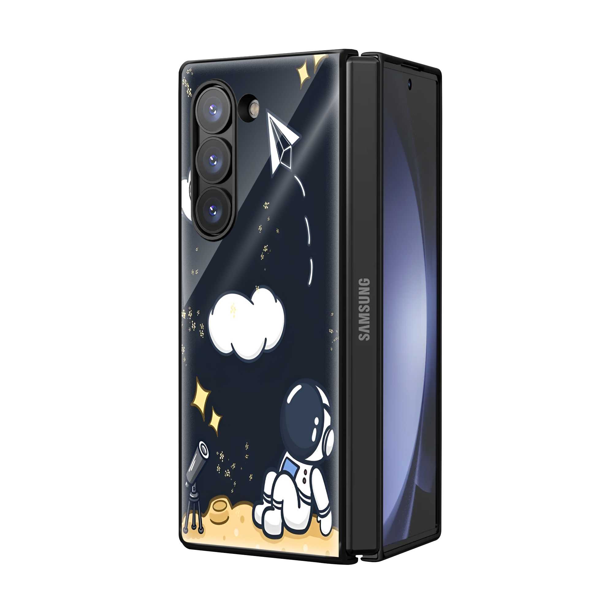Cute Astronaut Samsung Z Fold Glass Case
