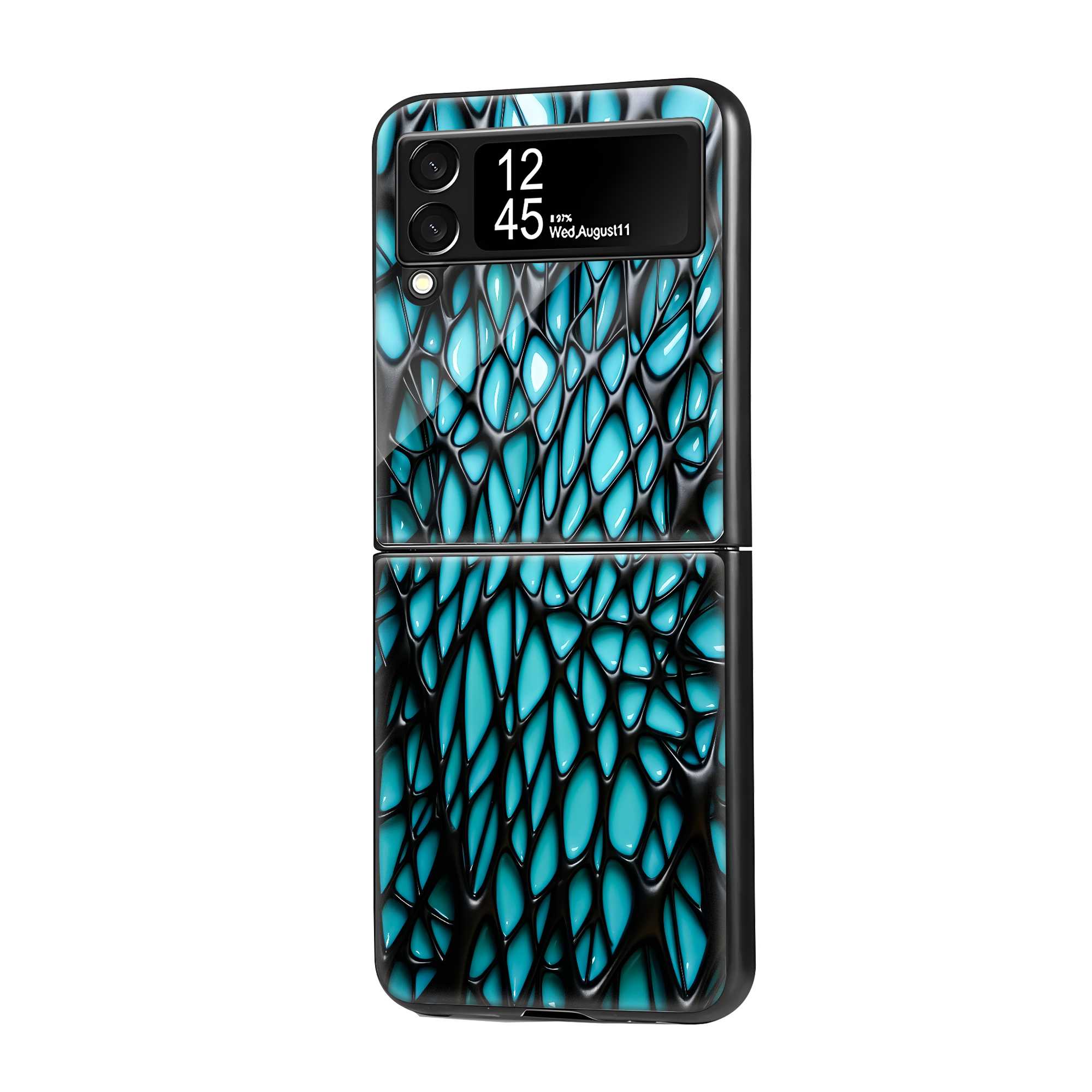 Cyan Grid Samsung Z Flip Glass Case