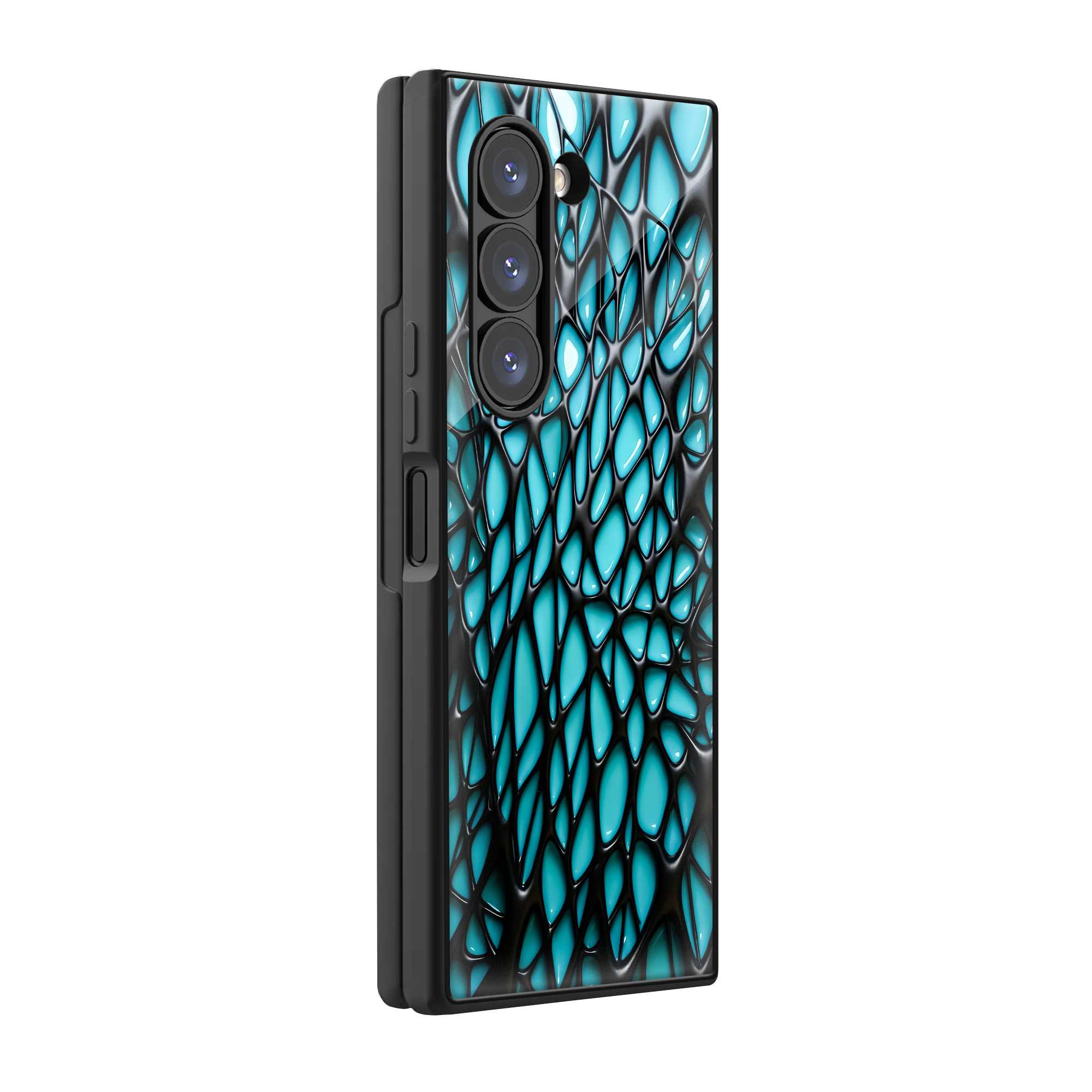 Cyan Grid Samsung Z Fold Glass Case