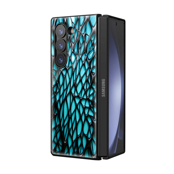 Cyan Grid Samsung Z Fold Glass Case