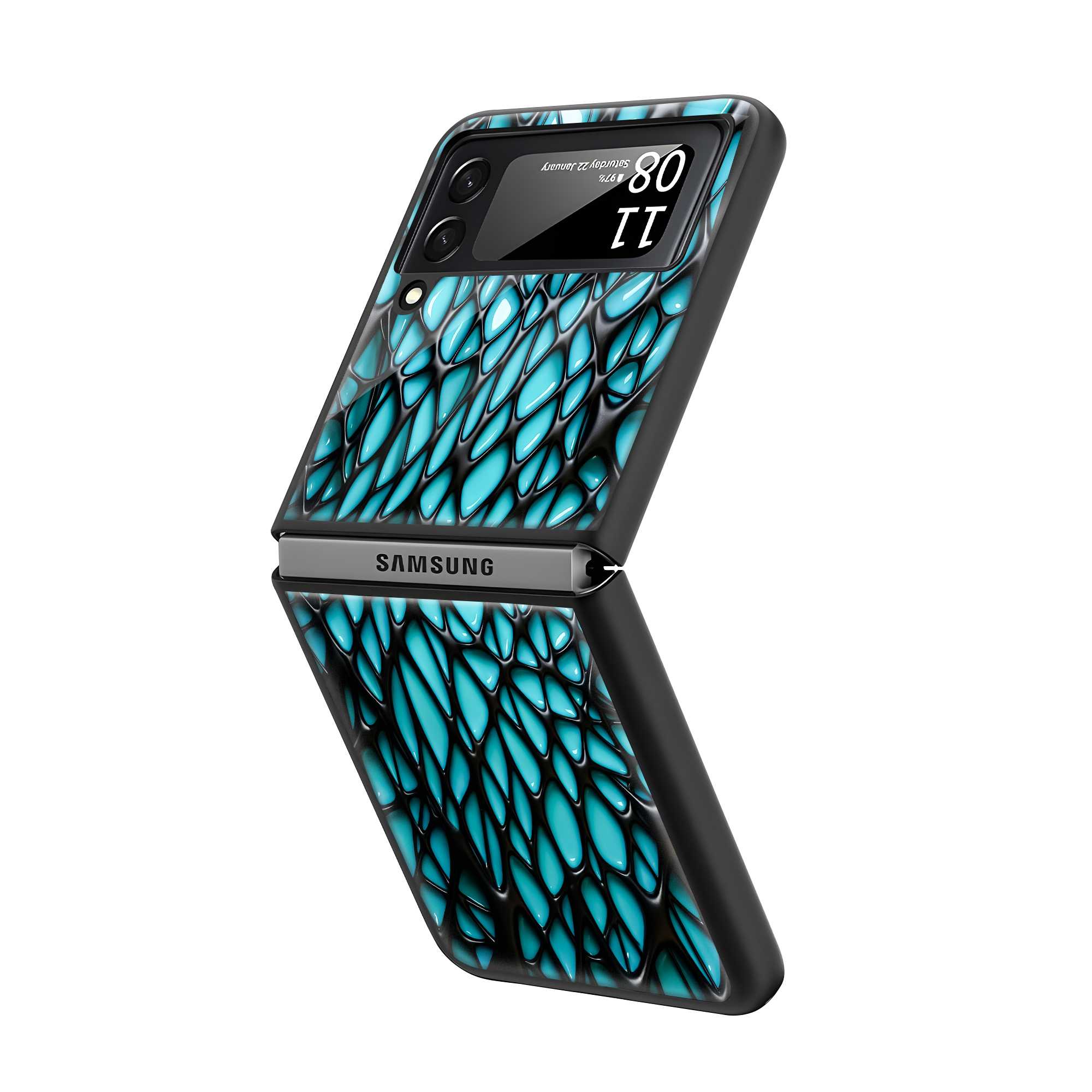 Cyan Grid Samsung Z Flip Glass Case