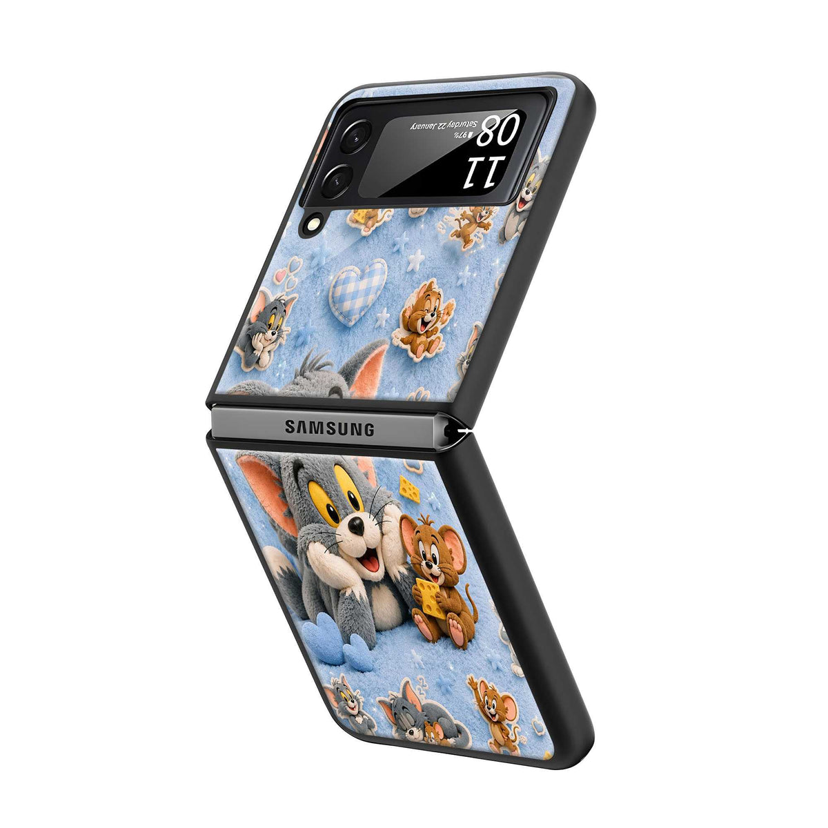 Fluffy Tom-Jerry Samsung Z Flip Glass Case