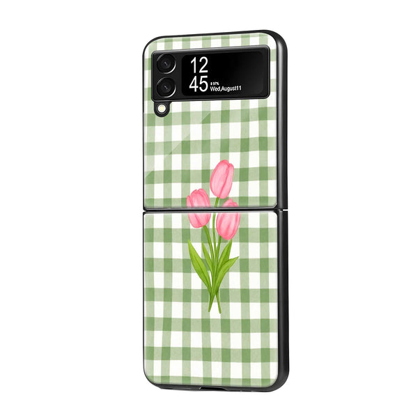 Gingham Bloom Samsung Z Flip Glass Case