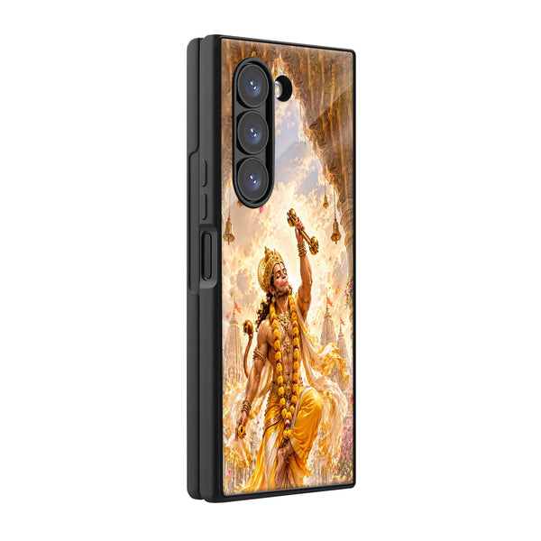 Golden Hanuman Bhakti Samsung Z Fold Glass Case