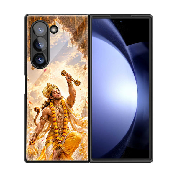 Golden Hanuman Bhakti Samsung Z Fold Glass Case