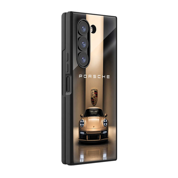 Golden Porsche Samsung Z Fold Glass Case