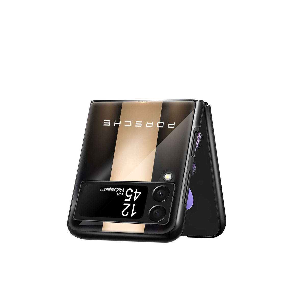 Golden Porsche Samsung Z Flip Glass Case