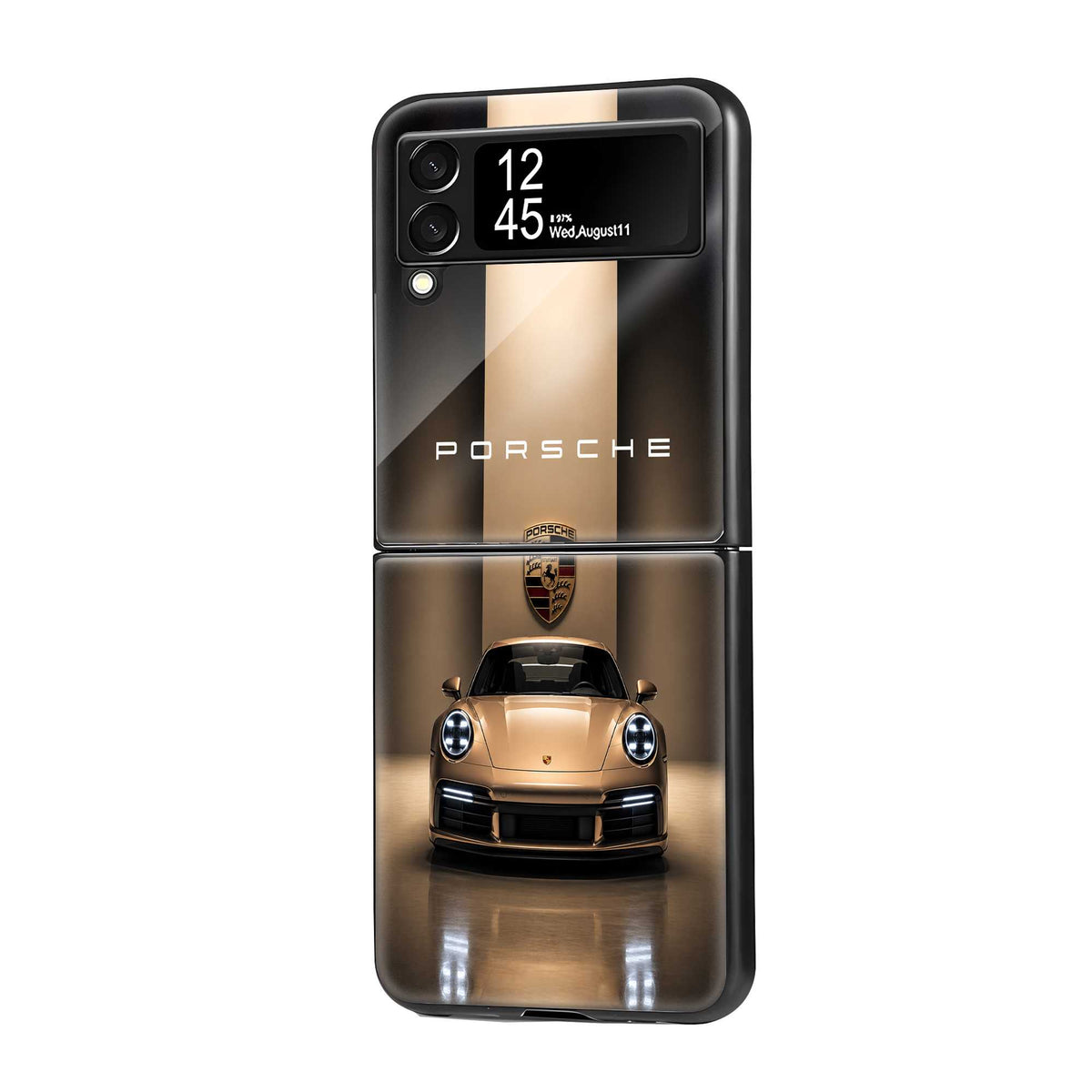 Golden Porsche Samsung Z Flip Glass Case