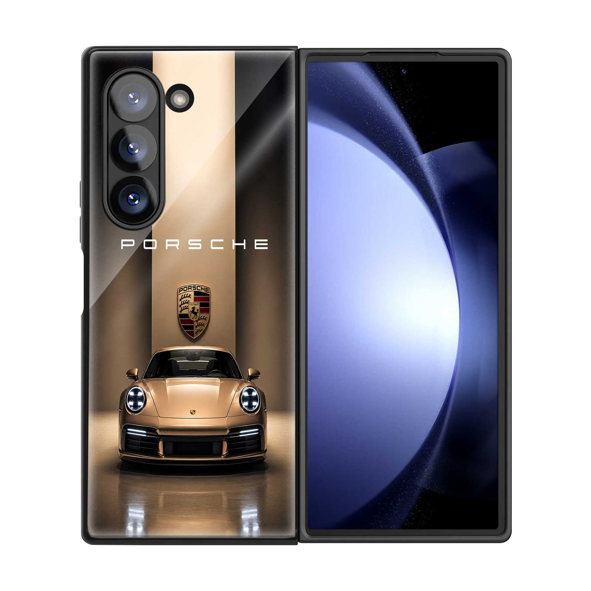 Golden Porsche Samsung Z Fold Glass Case