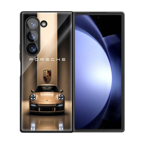 Golden Porsche Samsung Z Fold Glass Case