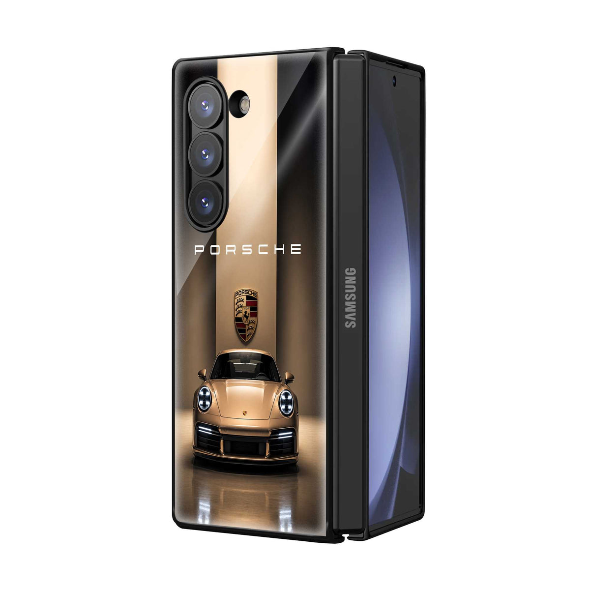 Golden Porsche Samsung Z Fold Glass Case
