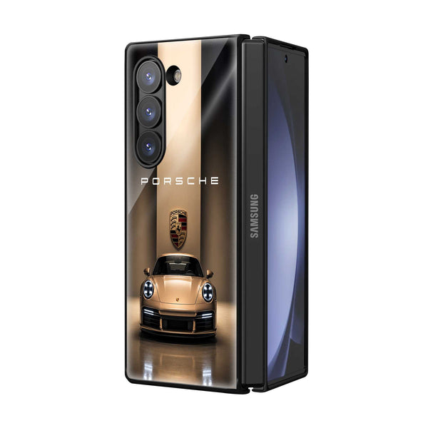 Golden Porsche Samsung Z Fold Glass Case