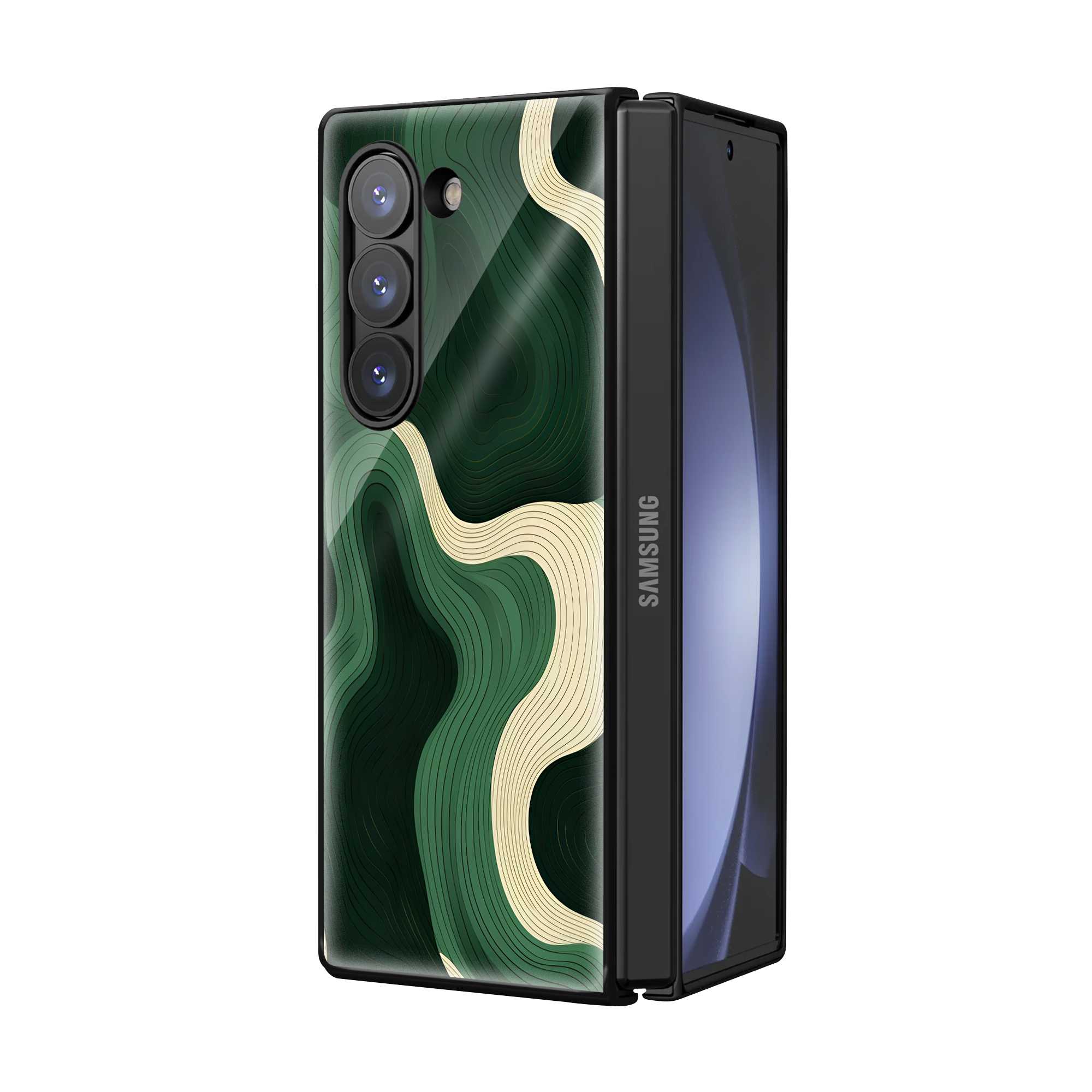 Green Contours Samsung Z Fold Glass Case