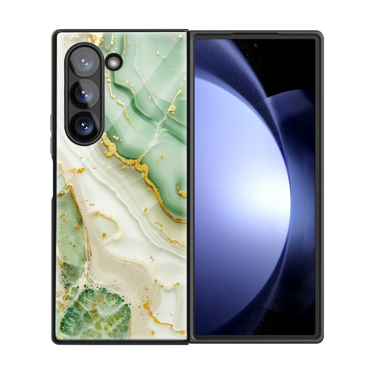 Green Glam Samsung Z Fold Glass Case