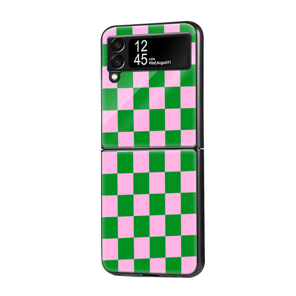 Green Grid Samsung Z Flip Glass Case