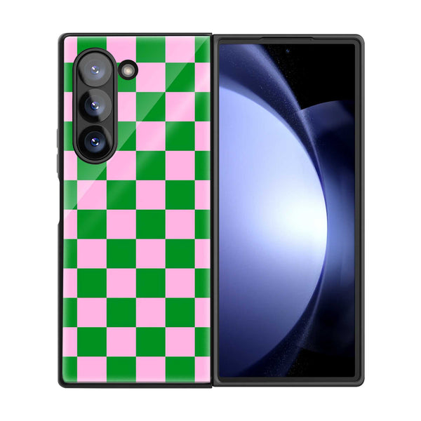 Green Grid Samsung Z Fold Glass Case