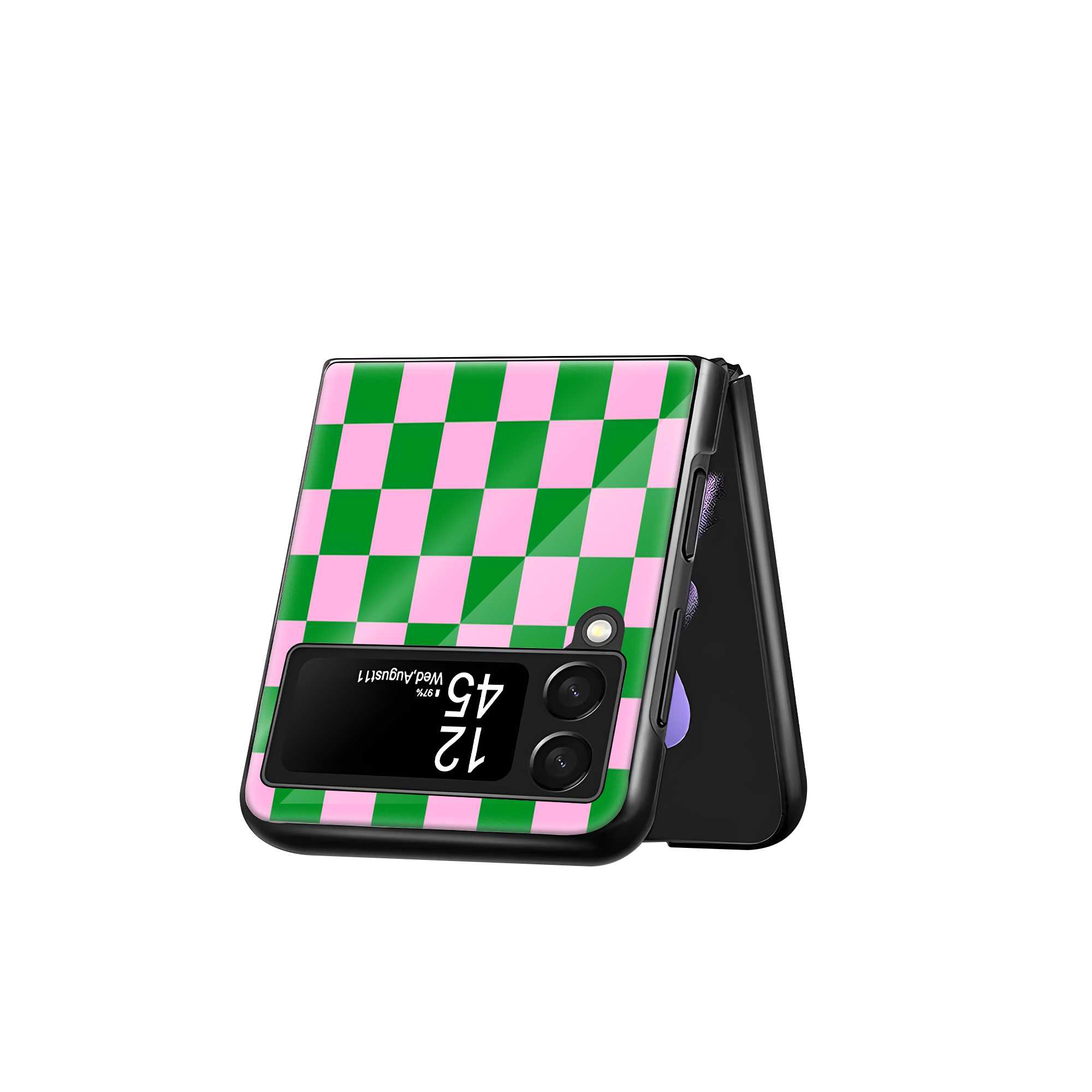 Green Grid Samsung Z Flip Glass Case