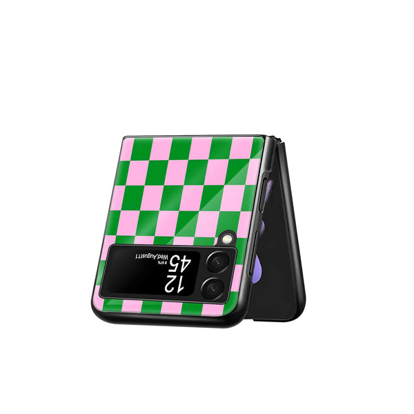 Green Grid Samsung Z Flip Glass Case