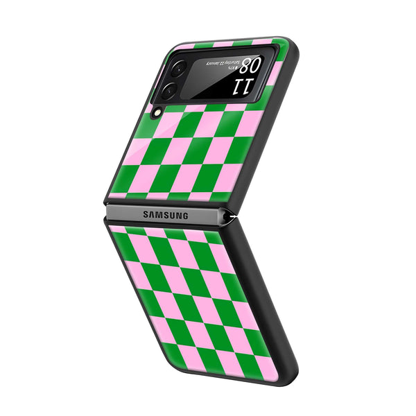 Green Grid Samsung Z Flip Glass Case