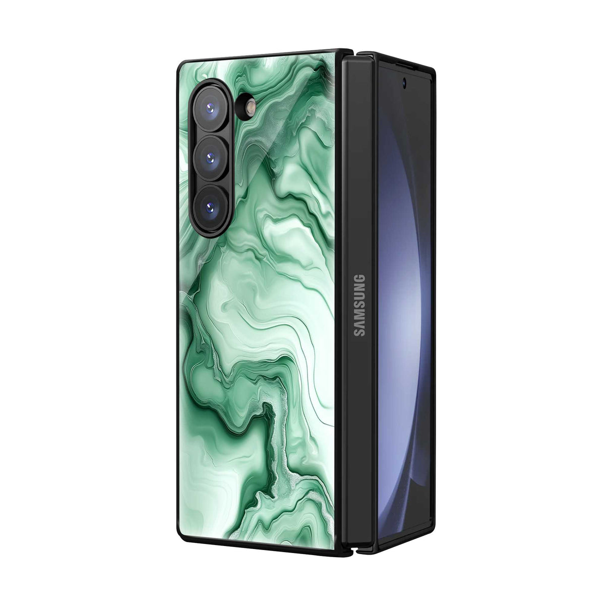 Green marble pattern Samsung Z Fold Glass Case