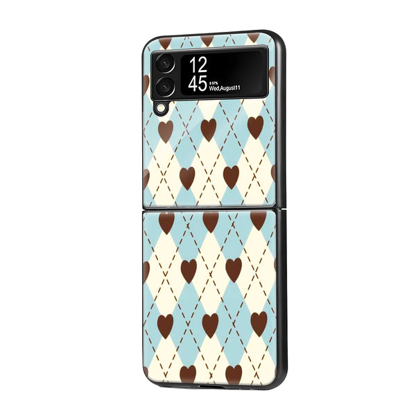 Heart Grid Samsung Z Flip Glass Case