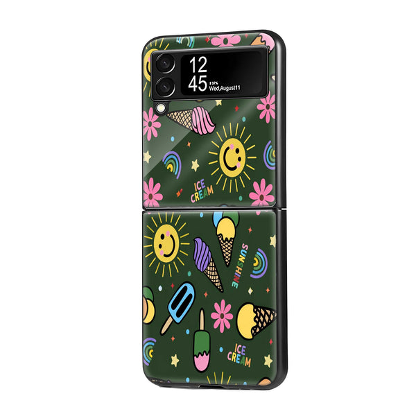 Ice Cream Pattern Samsung Z Flip Glass Case