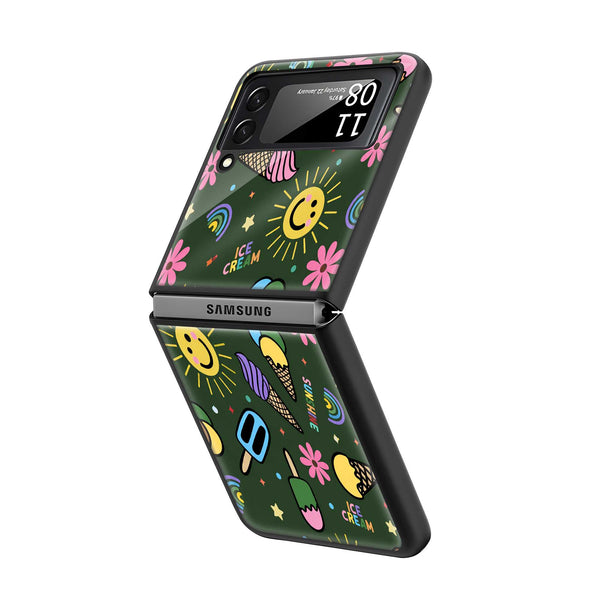 Ice Cream Pattern Samsung Z Flip Glass Case