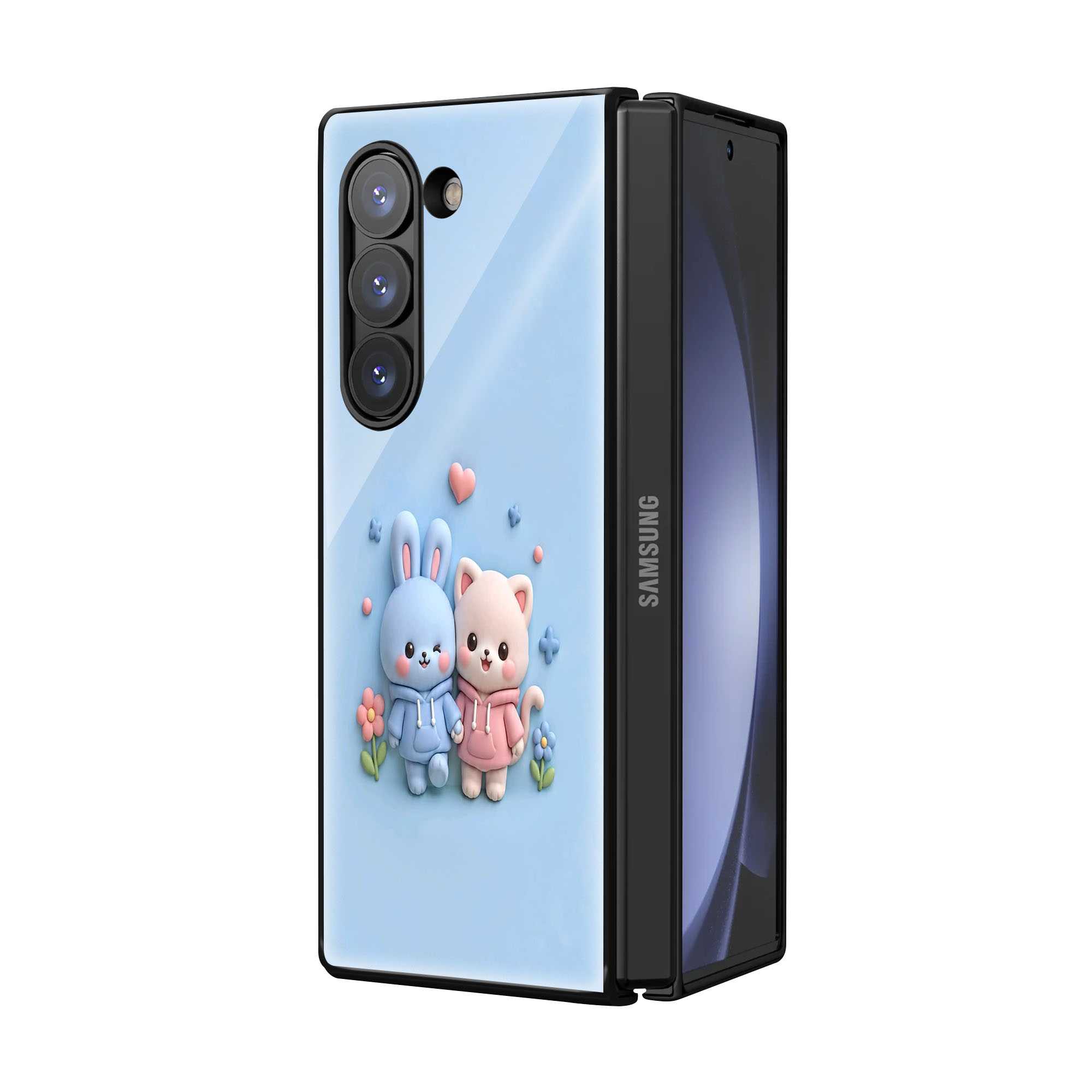 Kawaii Couple Samsung Z Fold Glass Case