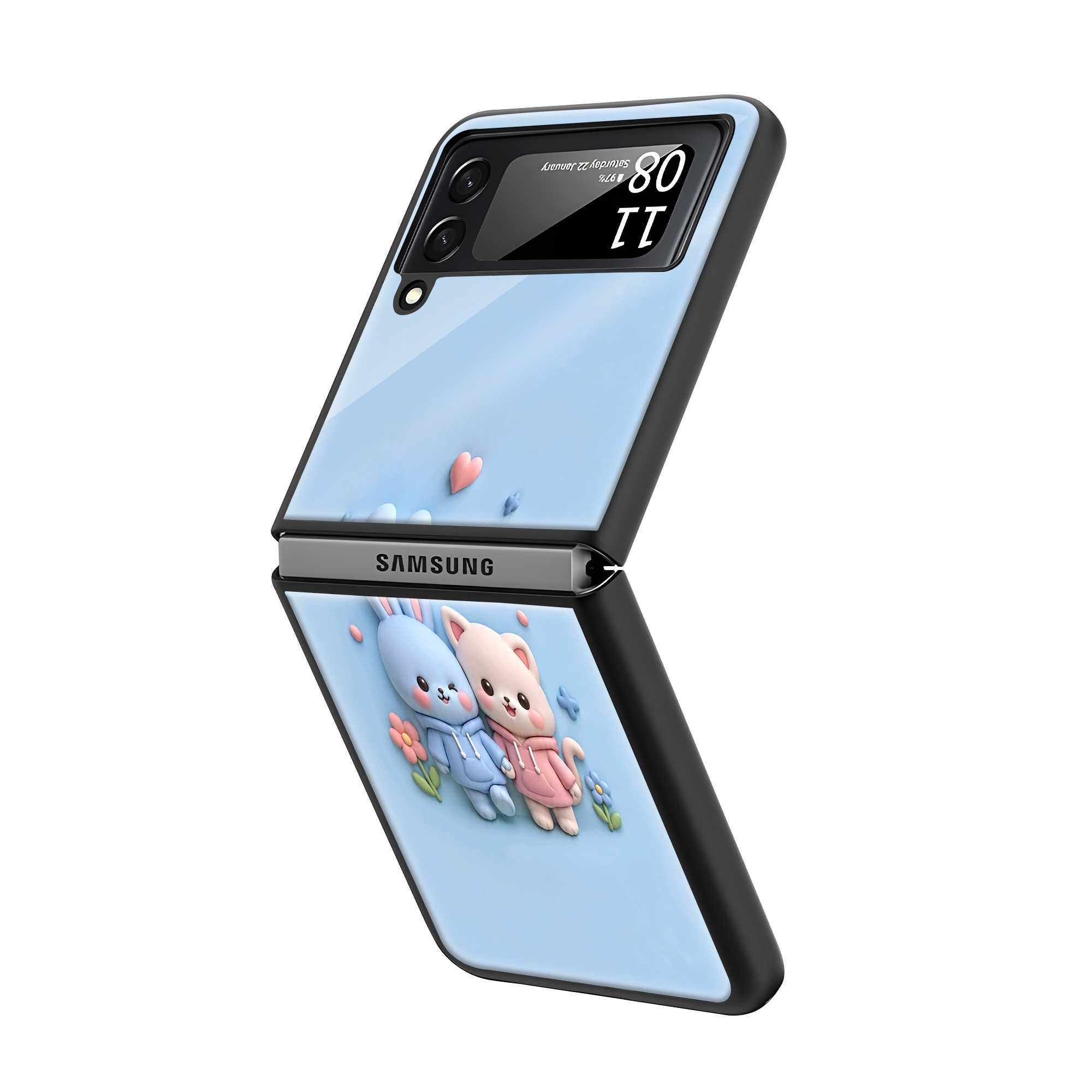 Kawaii Couple Samsung Z Flip Glass Case
