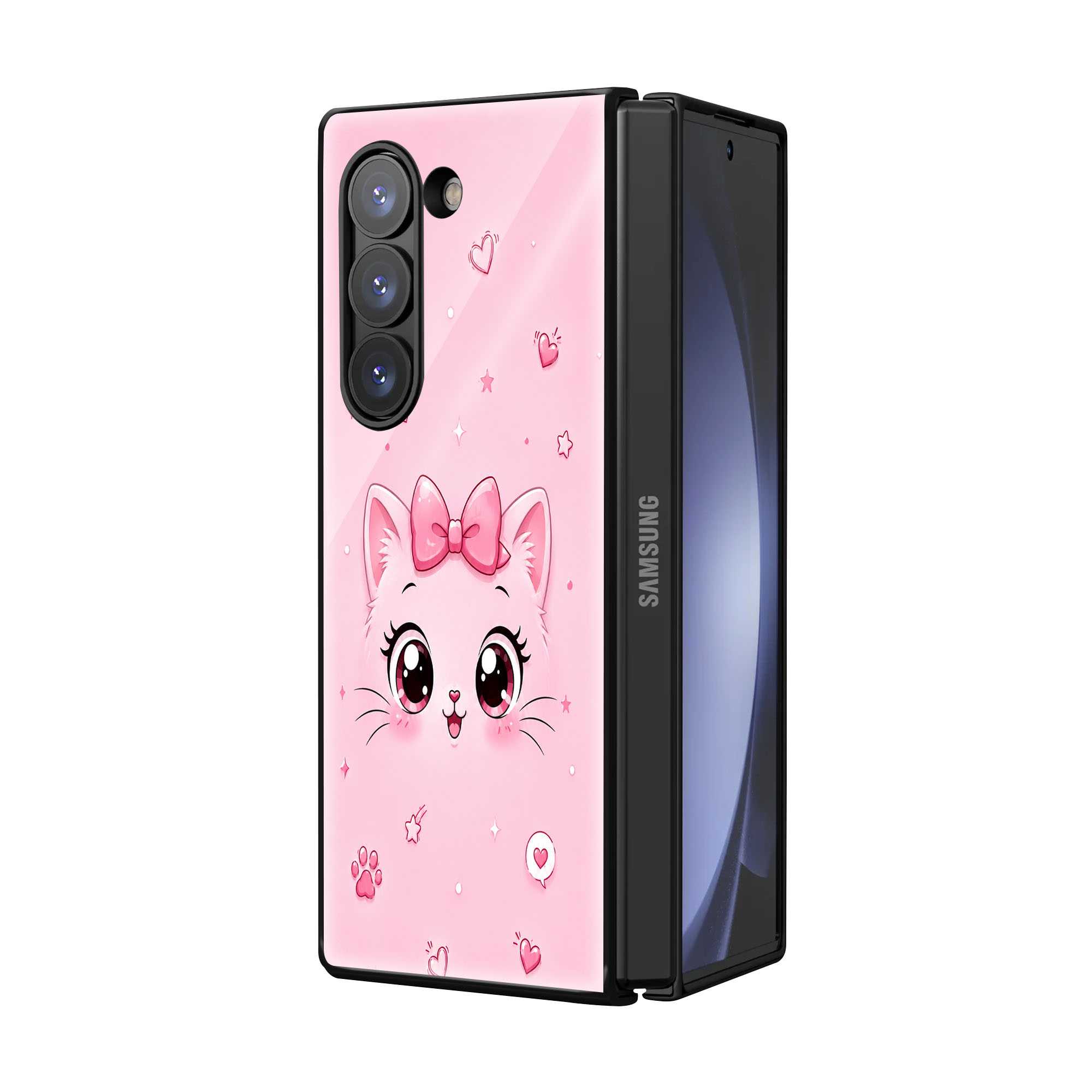 Kitty Blush Samsung Z Fold Glass Case