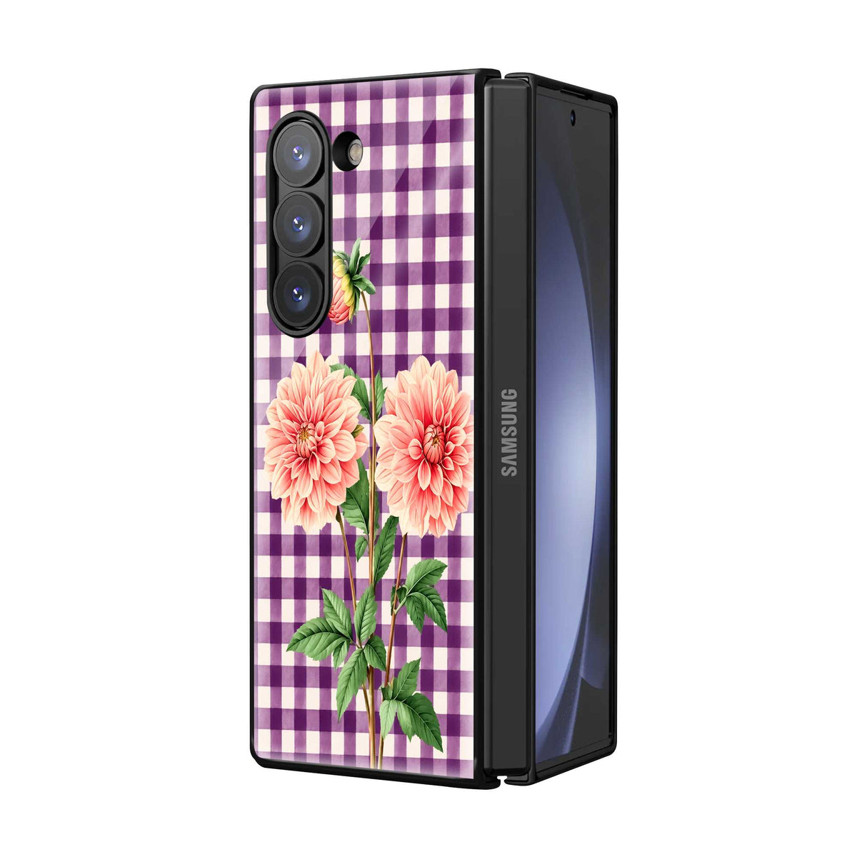 Lavender Plaid Samsung Z Fold Glass Case