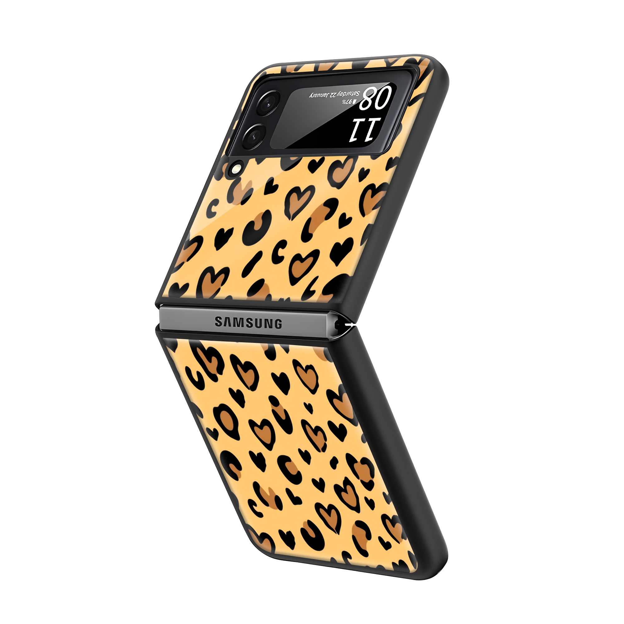 Leopard Hearts Samsung Z Flip Glass Case