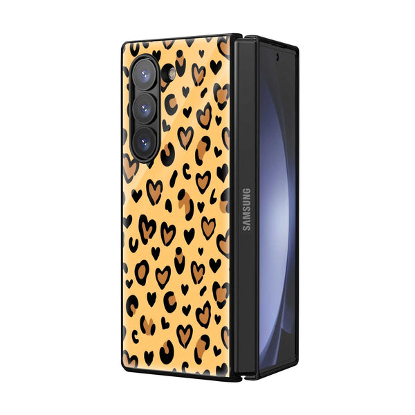 Leopard Hearts Samsung Z Fold Glass Case